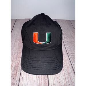 Miami Hurricanes Hat Cap Strap Back Black Logo Performance NCAA Adidas Mens